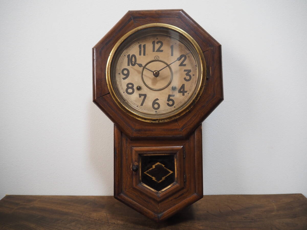 昭和レトロ MADE BY THE AMANO CLOCKS 八角柱時計 TOYO MARK A 掛時計 ゼンマイ 手巻き式◆アンティーク 古道具 ビンテージ ジャンク_画像1