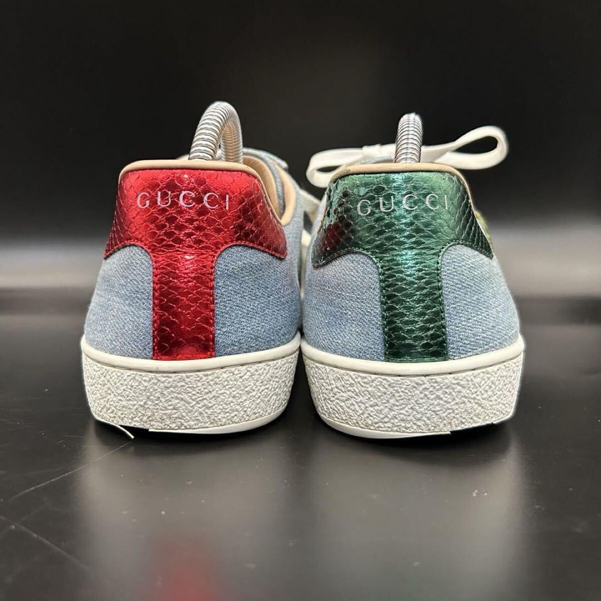1円【美品】GUCCI グッチ HANA ローカットスニーカー シェリーライン 刺繍 フラワー デニム ロゴ メンズ ブルー 水色 