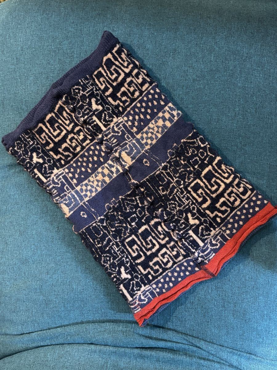中古☆kapital キャピタル ロング マルチロール ネックウォーマー ネイビー 幾何学模様 フリーサイズ クバ アフリカン 民族模様_画像4