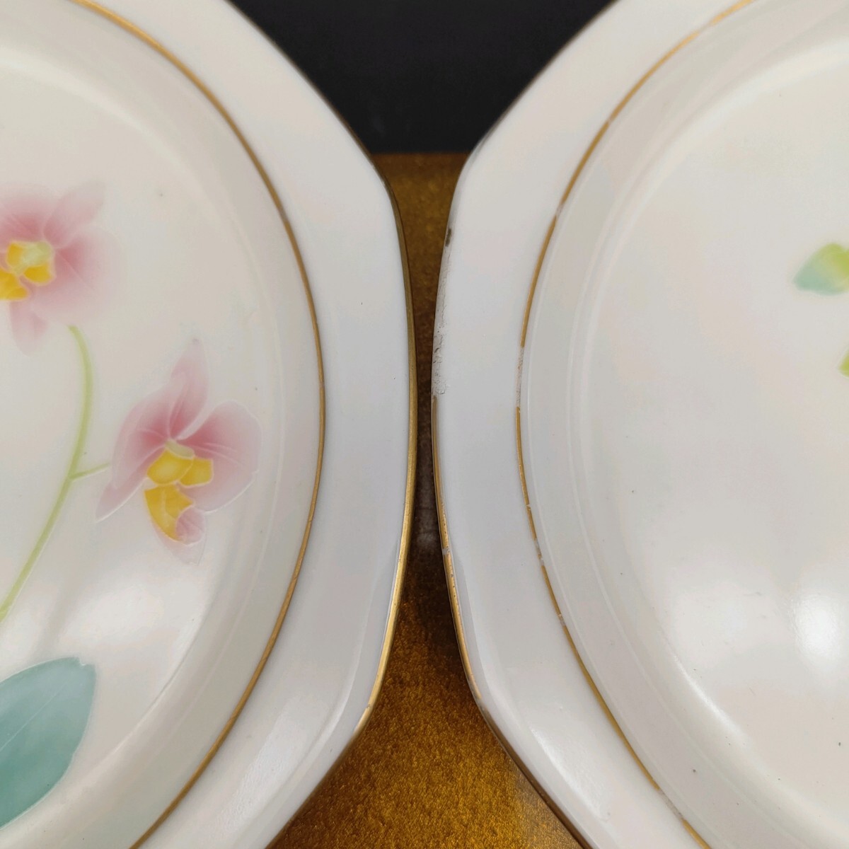 香蘭社 銘々皿 中皿 小皿 セット 胡蝶蘭 シクラメン 金彩 ワケあり 八角形 S270 花柄 和食器_画像8