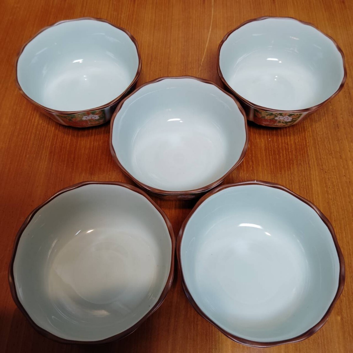 波佐見焼 仁祥窯 遊器浪漫 絢爛 小鉢揃 箱無し 有田焼 豪華 金彩 牡丹 菊花 和食器 お祝い善 S118 5客 古伊万里_画像8