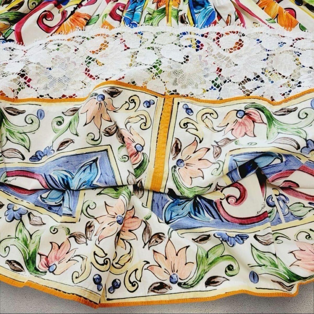 【美品】ドルチェ&ガッバーナ レース フラワー フローラル 花柄 膝丈 スカート サイズ6 120 ドルガバ DOLCE&GABBANA キッズ _画像7