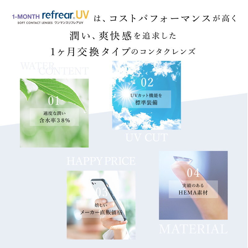 2箱セット クリアコンタクト ワンマンスリフレア UV 1箱6枚入り 1-MONTH refrear UV 1ヶ月交換 コンタクトレンズ リフレア_画像2