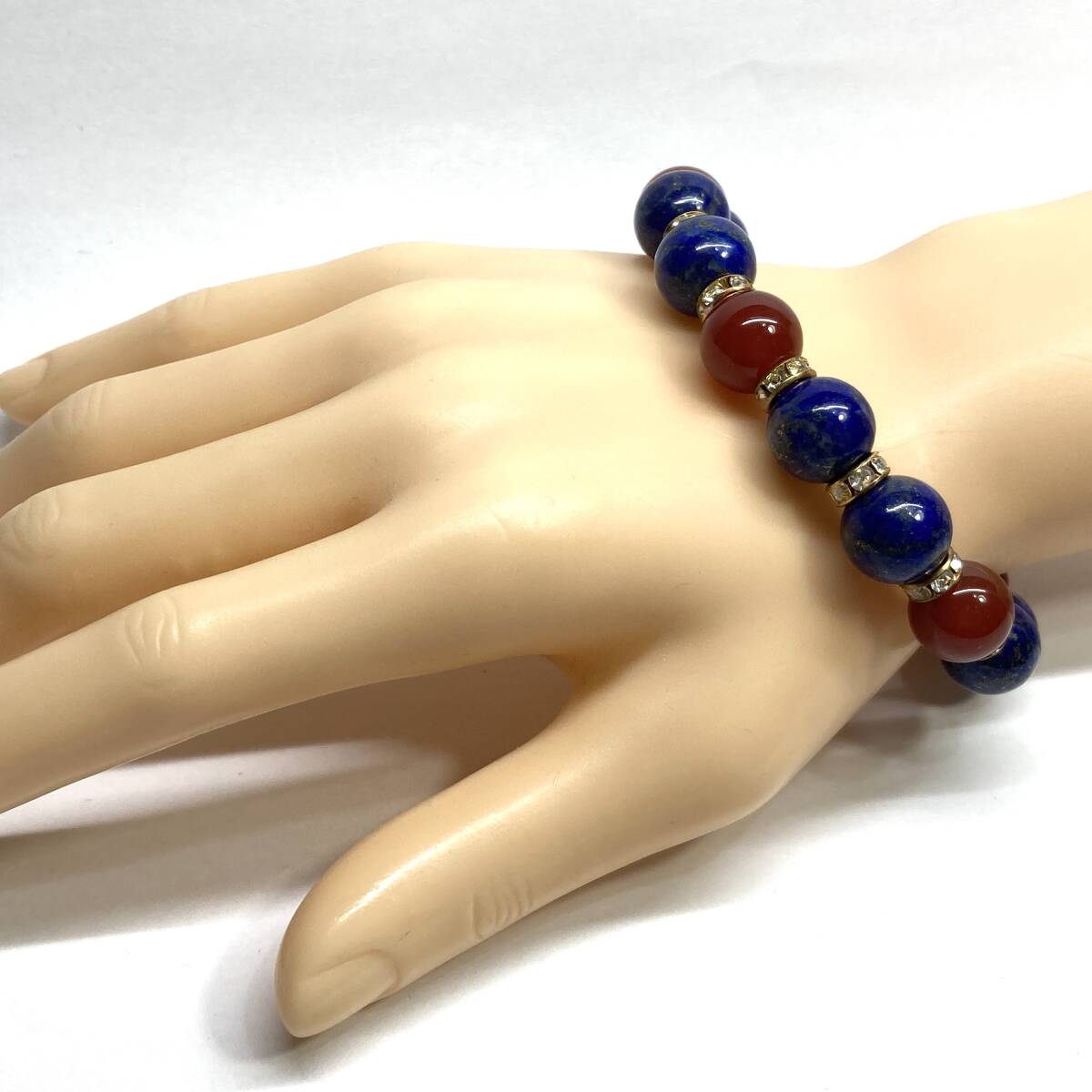 ラピスラズリ&赤瑪瑙 パワーストーン ブレスレット 天然石ブレス (ゴールド) 12mm 幸運 開運 メンズ 男性♪_画像5