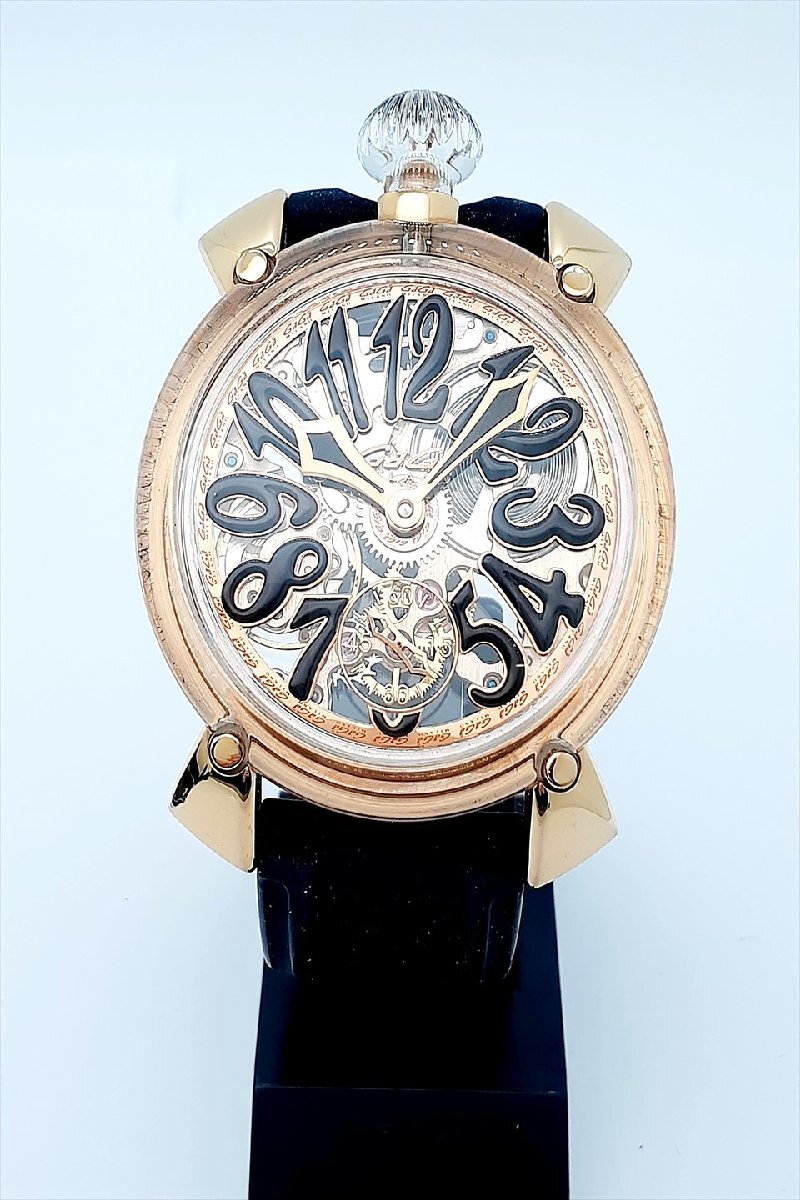 【b04】GaGa MILANO ガガミラノ マヌアーレ 6091 手巻き スケルトン メンズウォッチ 時計 ジャンク_画像2