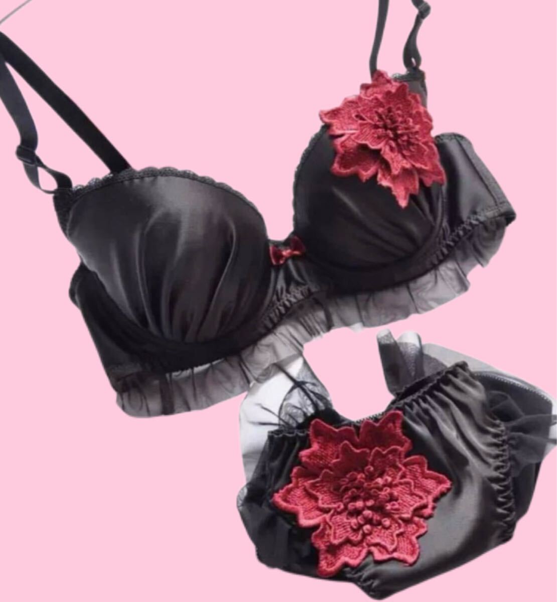 ◆新品◆ゴージャスなランジェリーB70黒色ブラジョーセット_画像3