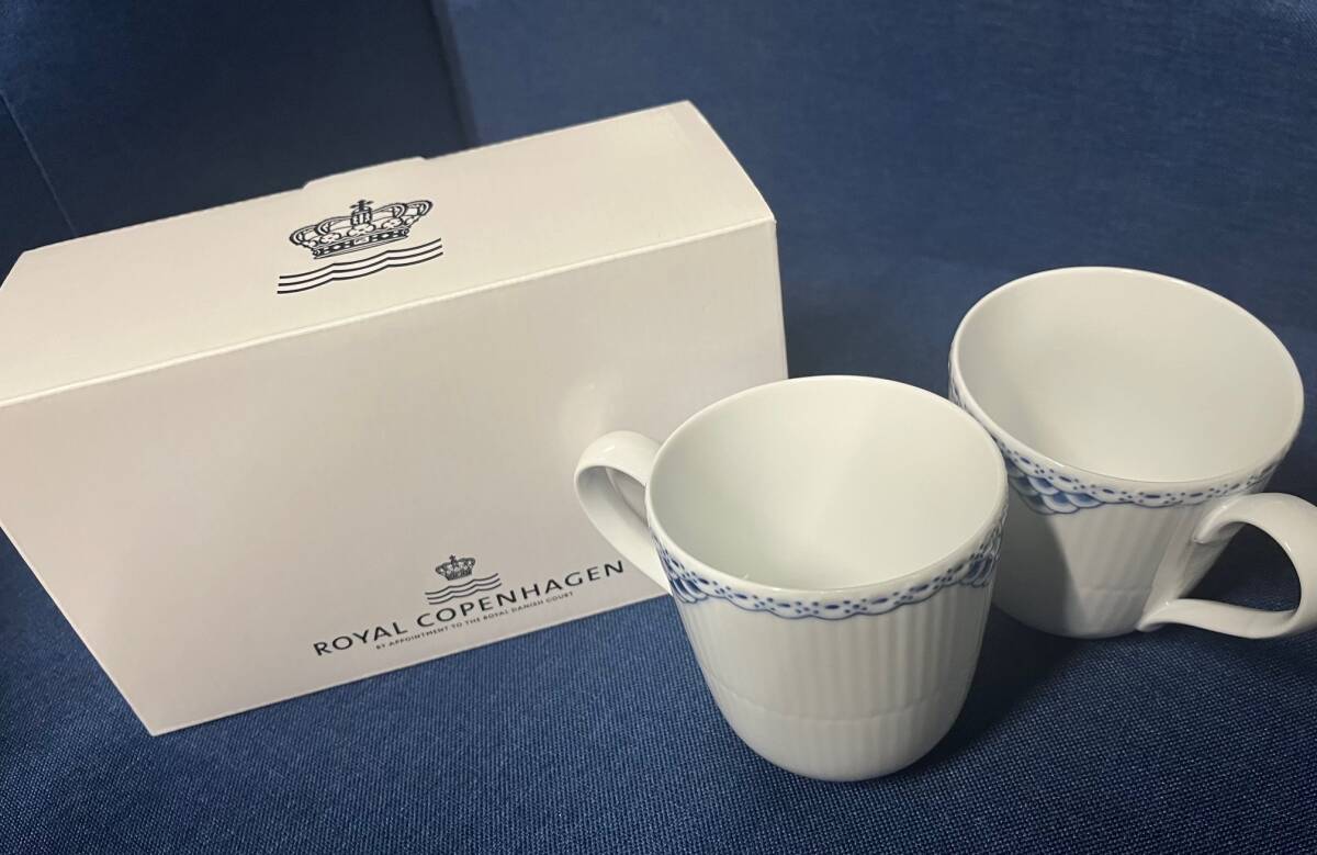 【ロイヤルコペンハーゲン ROYAL COPENHAGEN】プリンセス　ブルー　ペア　マグカップ　2客　箱付き　280ml　①_画像1