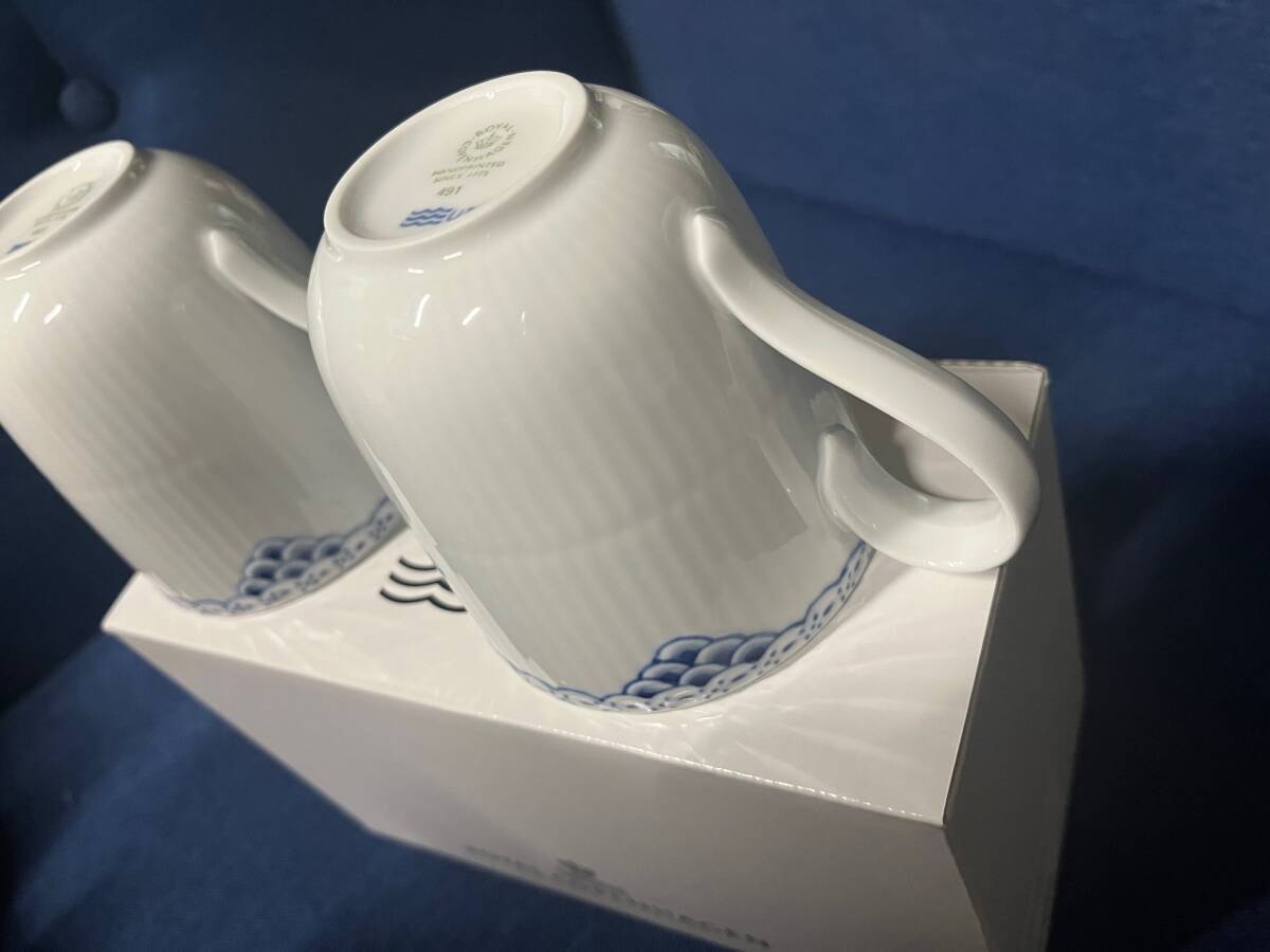 【ロイヤルコペンハーゲン ROYAL COPENHAGEN】プリンセス　ブルー　ペア　マグカップ　2客　箱付き　280ml　②_画像4