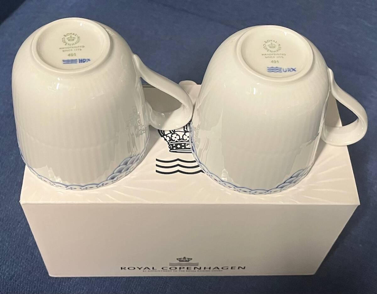 【ロイヤルコペンハーゲン ROYAL COPENHAGEN】プリンセス　ブルー　ペア　マグカップ　2客　箱付き　280ml　②_画像3