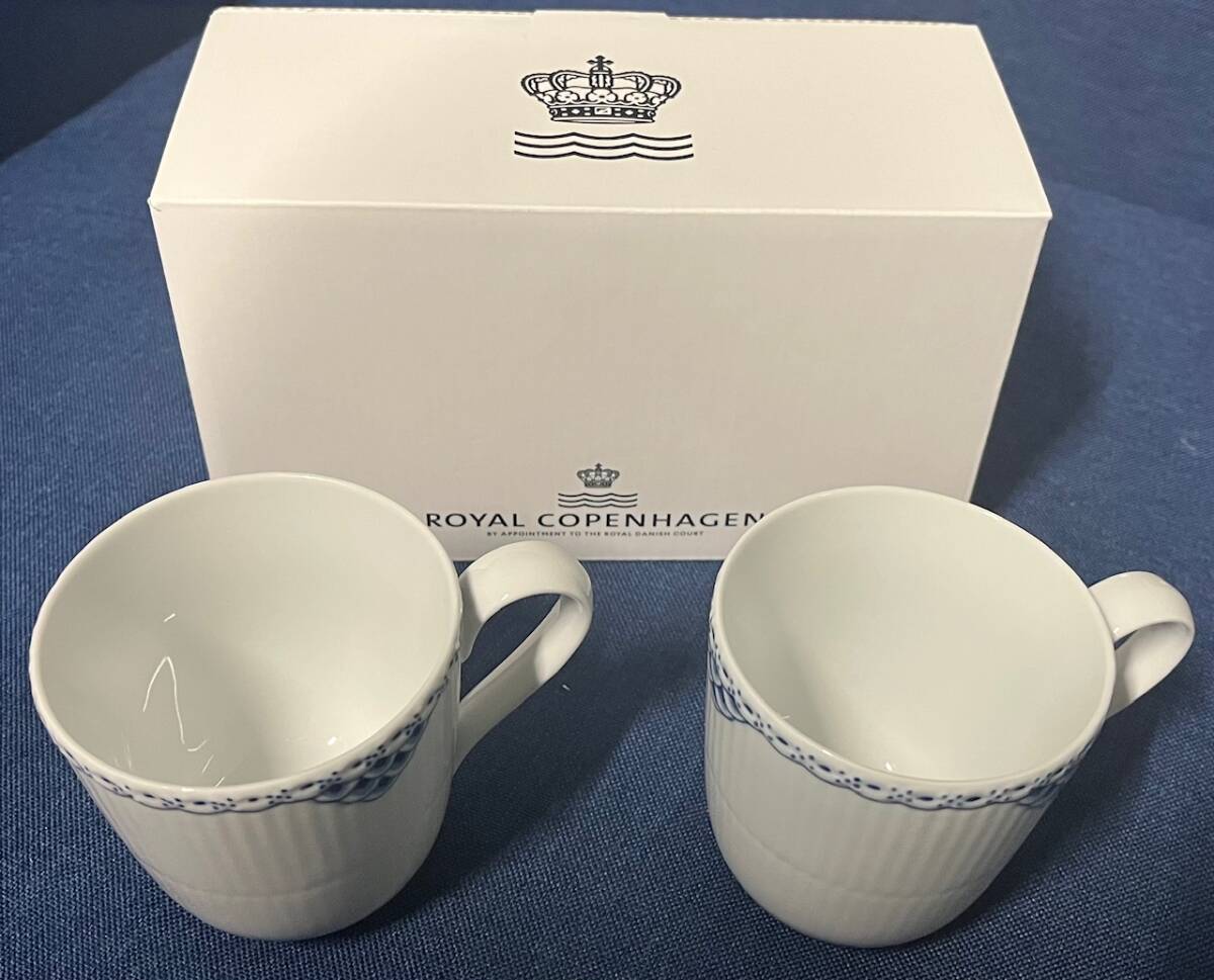 【ロイヤルコペンハーゲン ROYAL COPENHAGEN】プリンセス　ブルー　ペア　マグカップ　2客　箱付き　280ml　②_画像1