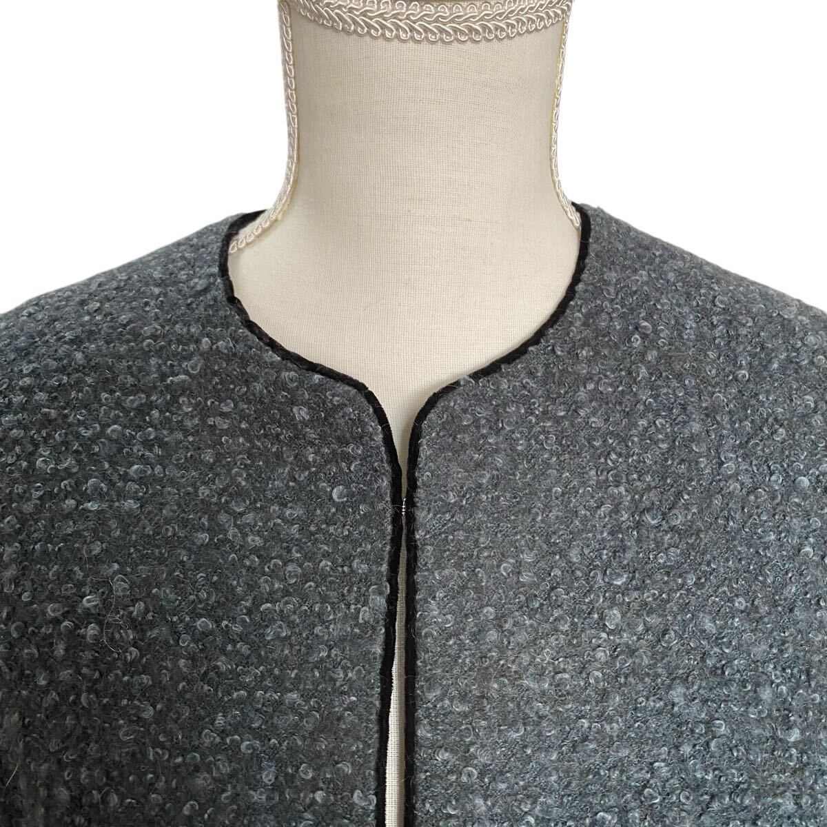 美品　東京ソワール　羊毛、モヘヤ混　ノーカラー　ジャケット　LL、13号　SOIR_画像2