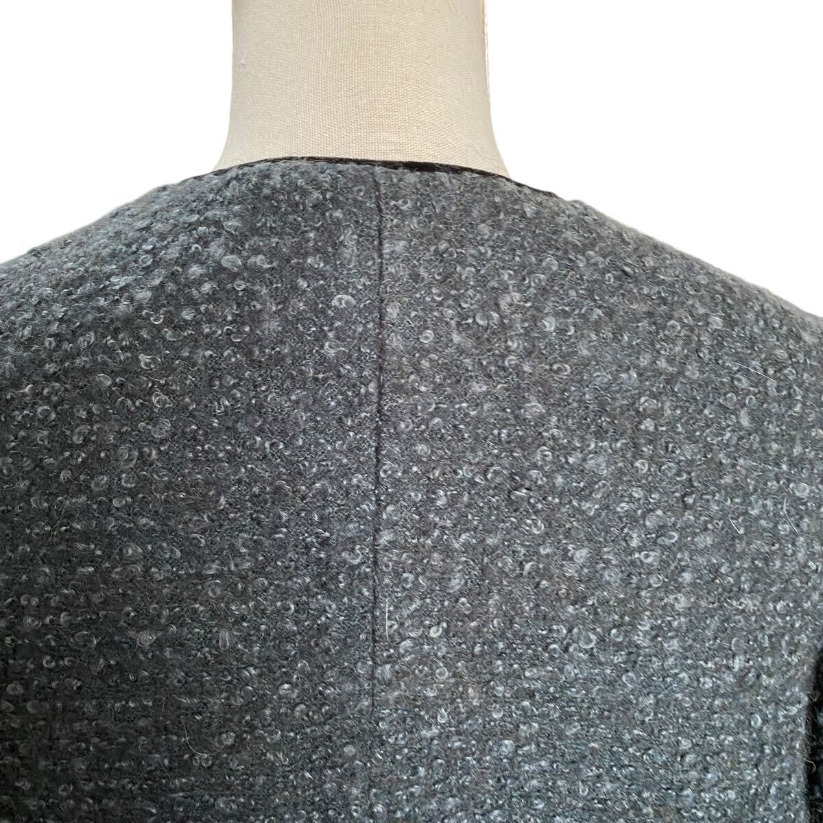 美品　東京ソワール　羊毛、モヘヤ混　ノーカラー　ジャケット　LL、13号　SOIR_画像3