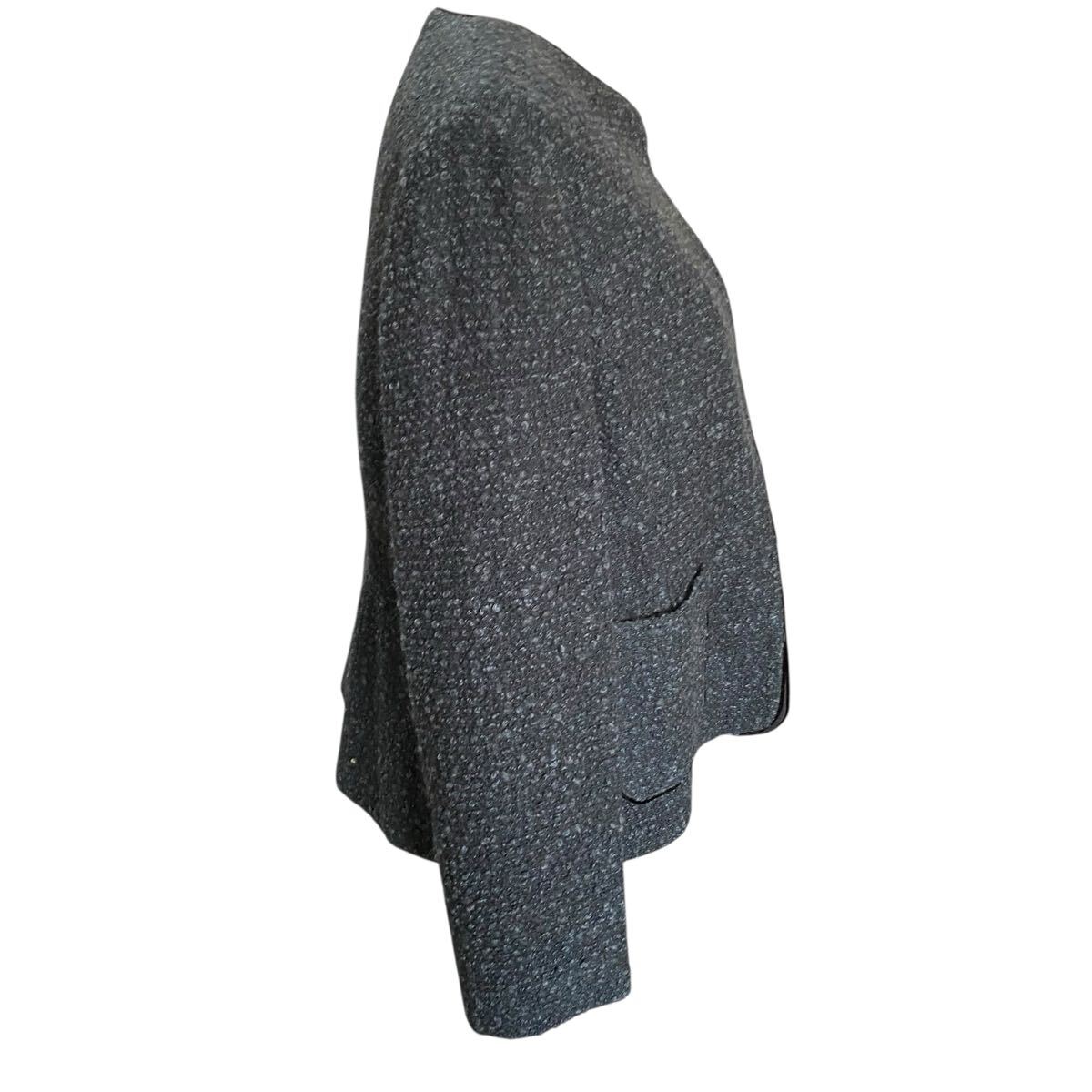 美品　東京ソワール　羊毛、モヘヤ混　ノーカラー　ジャケット　LL、13号　SOIR_画像4