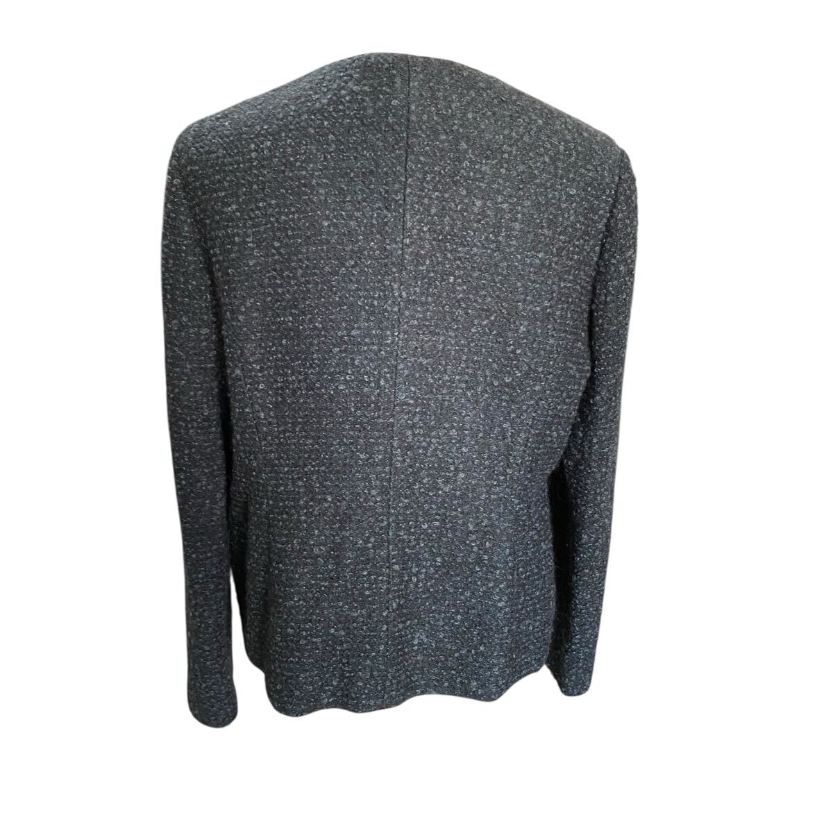 美品　東京ソワール　羊毛、モヘヤ混　ノーカラー　ジャケット　LL、13号　SOIR_画像6