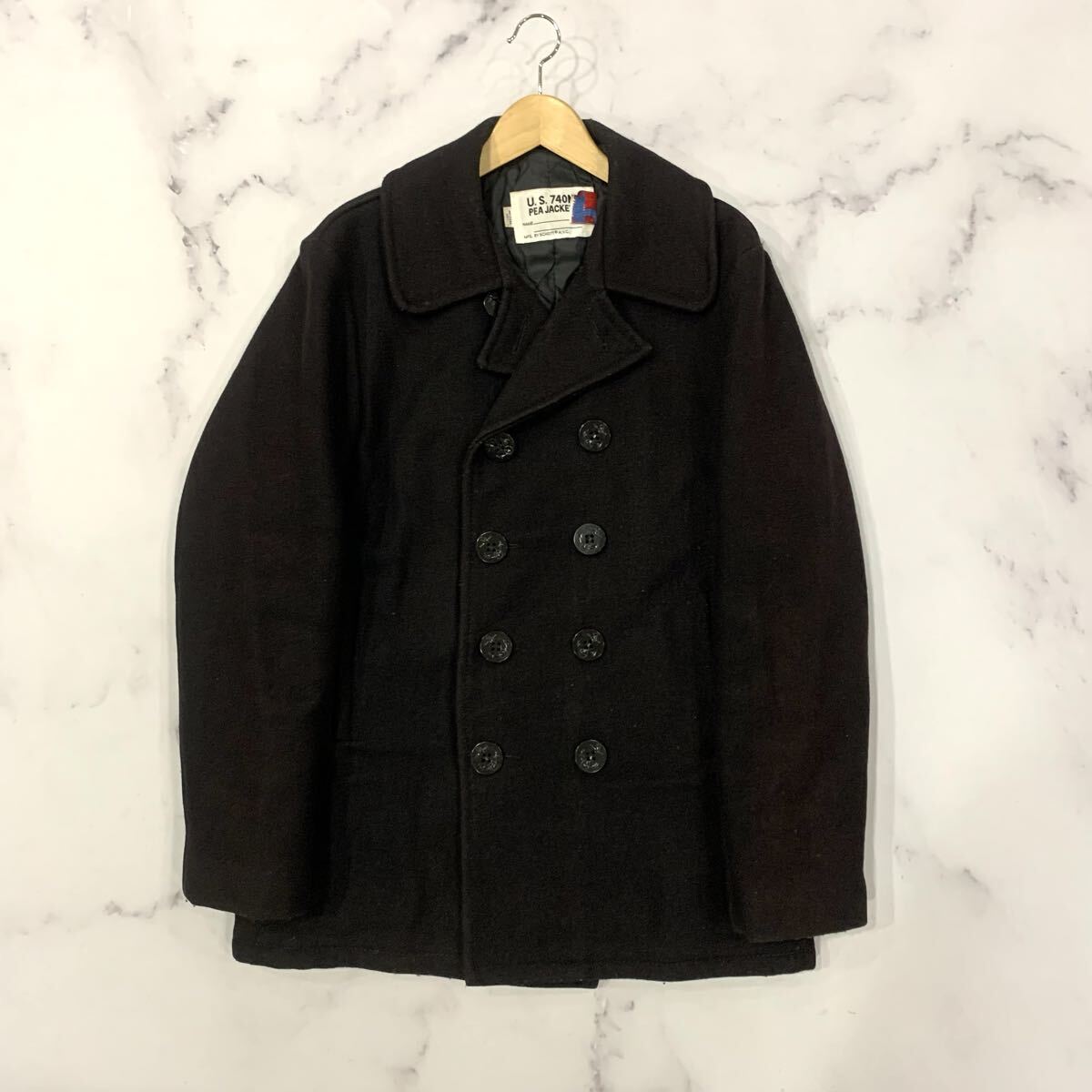 M ▼ 洗練されたデザイン '米国製' Schott ショット U.S. 740N 裏キルティング USA製 メルトンウール Pコート / ピーコート 40 アウター_画像1