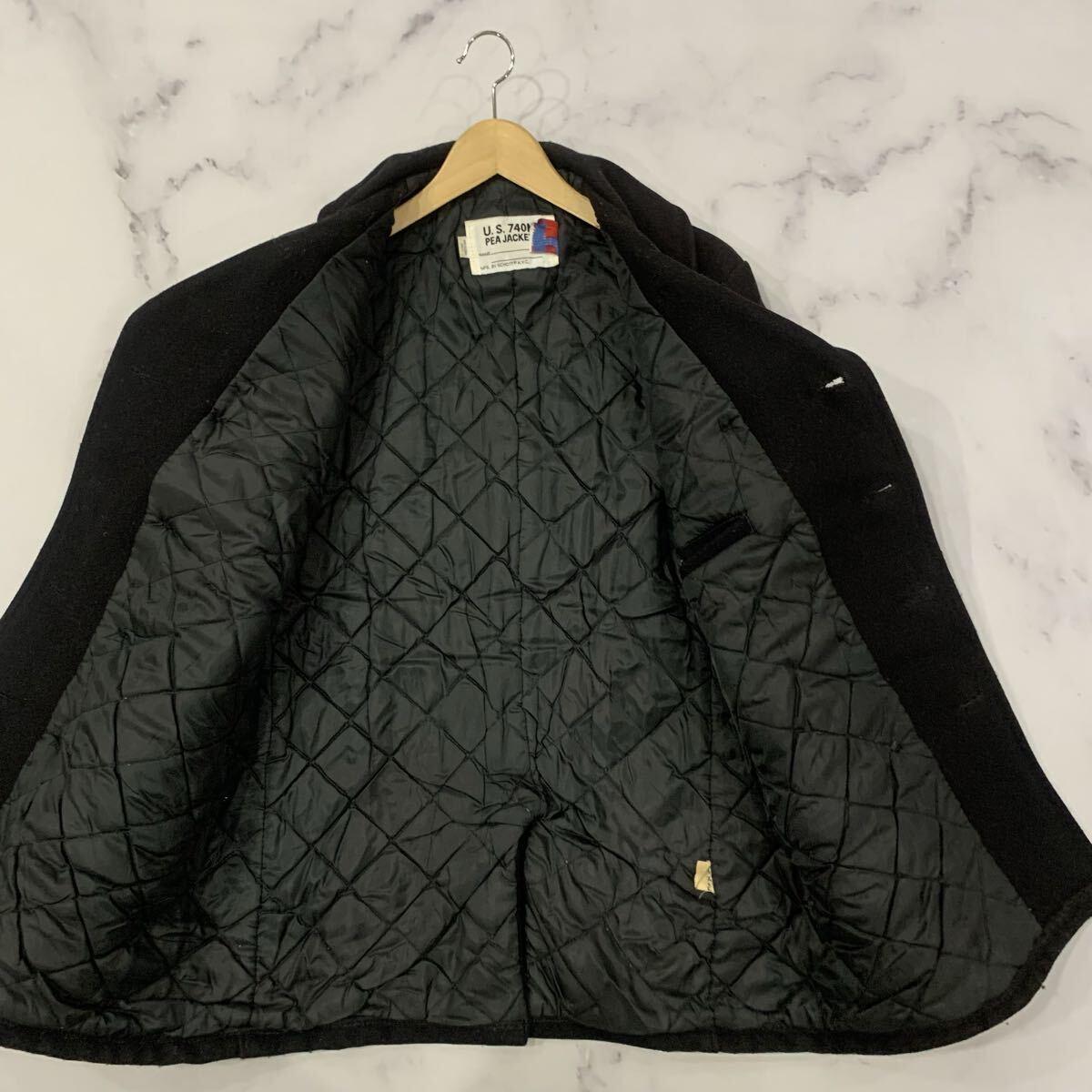 M ▼ 洗練されたデザイン '米国製' Schott ショット U.S. 740N 裏キルティング USA製 メルトンウール Pコート / ピーコート 40 アウター_画像3
