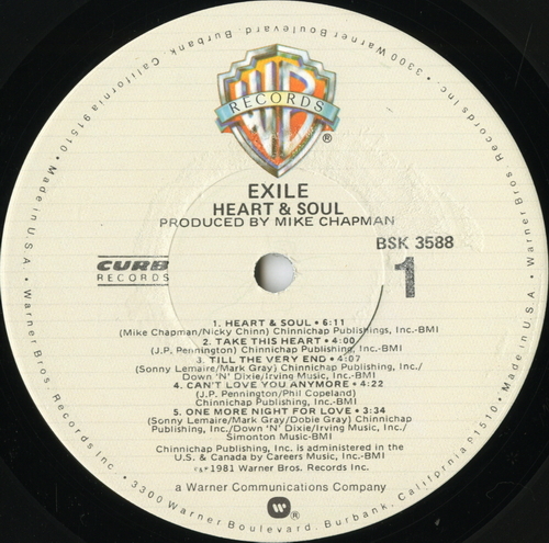 【ＬＰ】　EXILE 「 HEART & SOUL 」　　 ( WB 3588 )_画像3