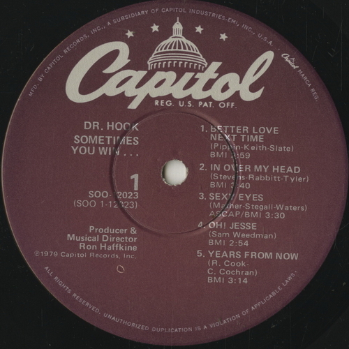 【ＬＰ】　DR.HOOK 「 SOMETIMES YOU WIN 」　　 ( CAPITOL SOO-12023 )_画像3