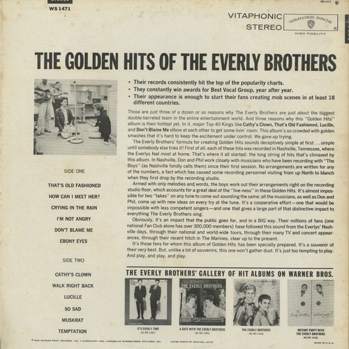【ＬＰ】　EVERLY BROTHERS 「 THE GOLDEN HITS OF 」　　 ( WB WS-1471 )_画像2