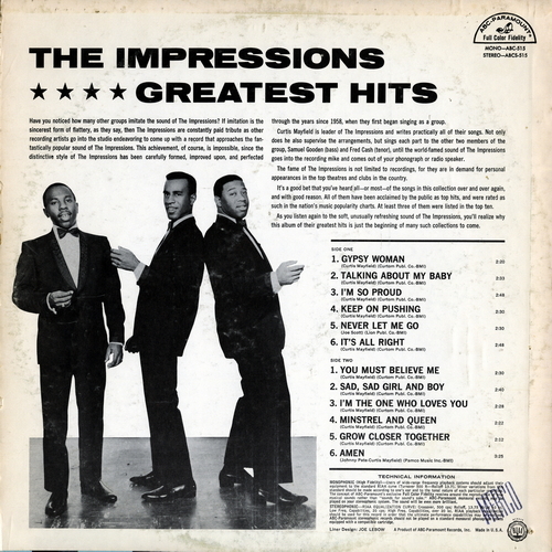 【ＬＰ】　IMPRESSIONS 「 GREATEST HITS 」 ( ABC ABC-515 )_画像2