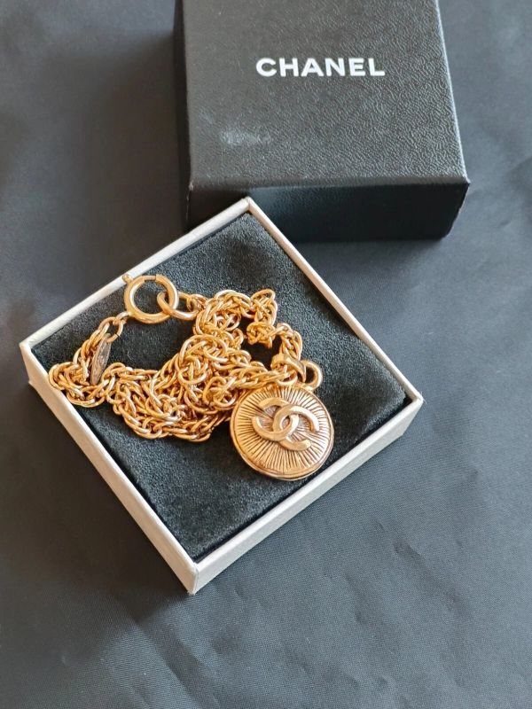 CHANEL Chanel Vintage здесь Mark колье Gold металлизированный длина 42cm круглый верх D22.1mm