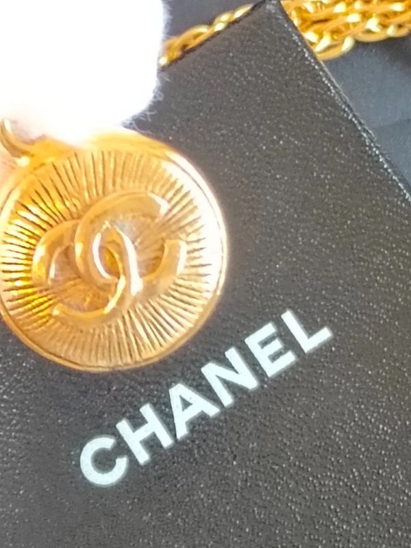 CHANEL Chanel Vintage здесь Mark колье Gold металлизированный длина 42cm круглый верх D22.1mm