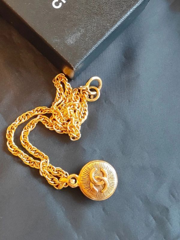CHANEL Chanel Vintage здесь Mark колье Gold металлизированный длина 42cm круглый верх D22.1mm