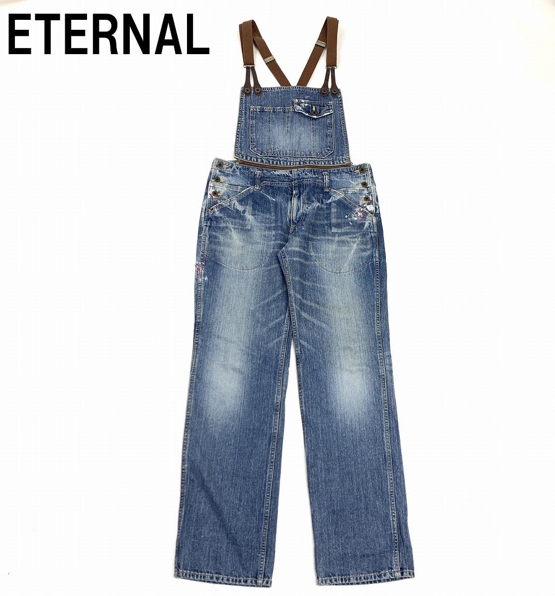 ETERNAL エターナル 倉敷 ユニオンメイド オーバーサイズ サロペット デニム ジーンズ 綿 コットン 青 ブルー 34 YC1257_画像1