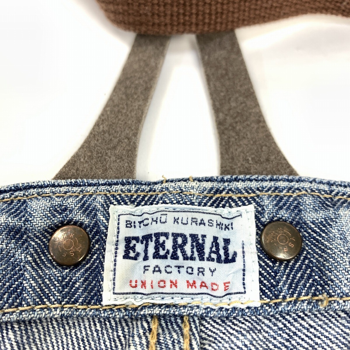 ETERNAL エターナル 倉敷 ユニオンメイド オーバーサイズ サロペット デニム ジーンズ 綿 コットン 青 ブルー 34 YC1257_画像7
