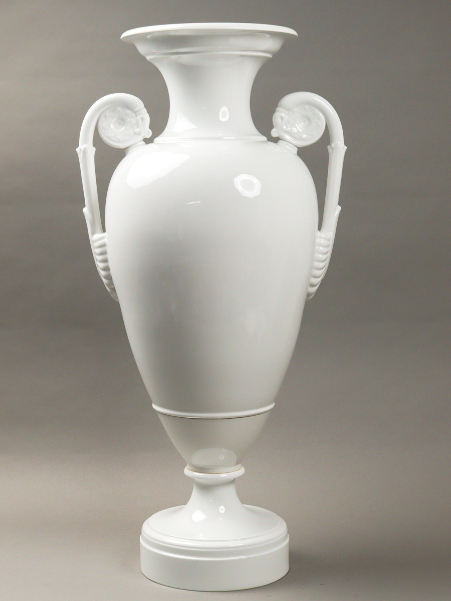 nJTc KPM カルル・フリードリッヒ・シンケル ホワイトポーセリン ロゼットハンドル花瓶 72cm Scepter Mark_画像4