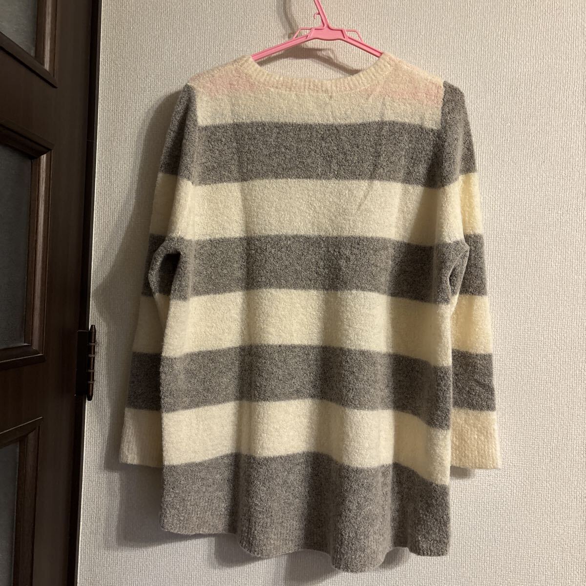 自由区　 ニット セータ長袖 38(M)サイズ　トップス レディース　 ボーダー offwhite & Lightbrown_画像3