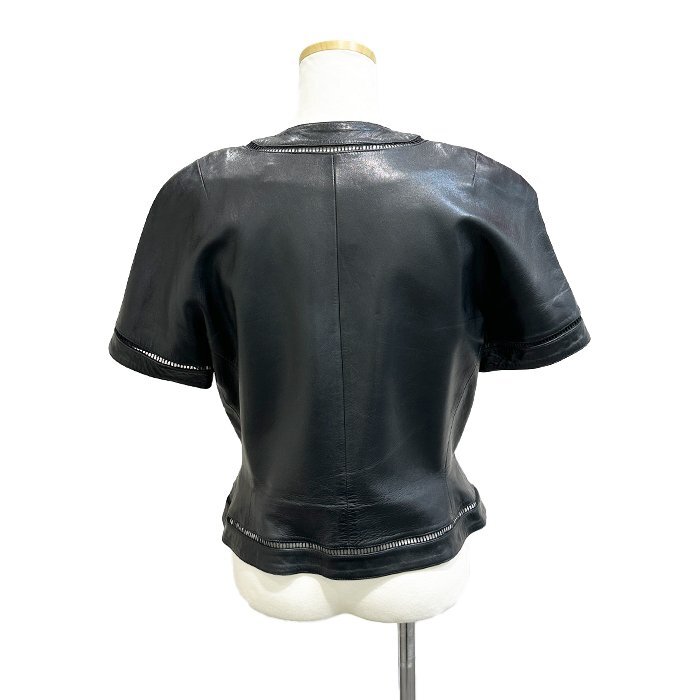 ロエベ(LOEWE) 半袖トップス ジャケット サイズ42(約#M～#L) ナッパレザー ブラック 黒色 ゴールド金具 レディース ヴィンテージ_画像3