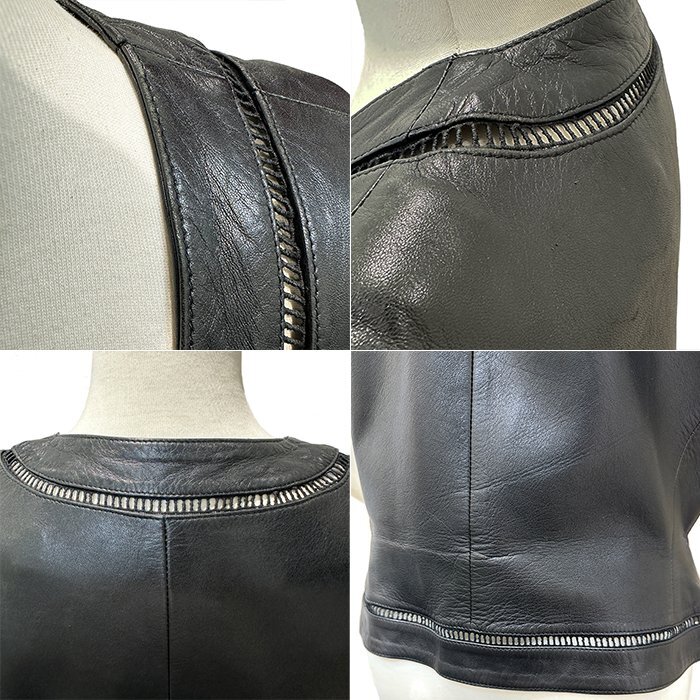 ロエベ(LOEWE) 半袖トップス ジャケット サイズ42(約#M～#L) ナッパレザー ブラック 黒色 ゴールド金具 レディース ヴィンテージ_画像6