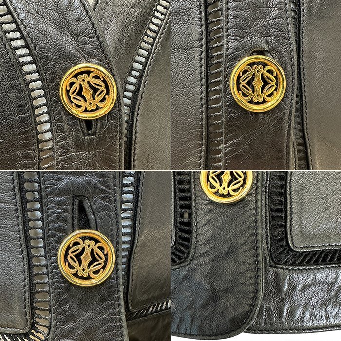 ロエベ(LOEWE) 半袖トップス ジャケット サイズ42(約#M～#L) ナッパレザー ブラック 黒色 ゴールド金具 レディース ヴィンテージ_画像9