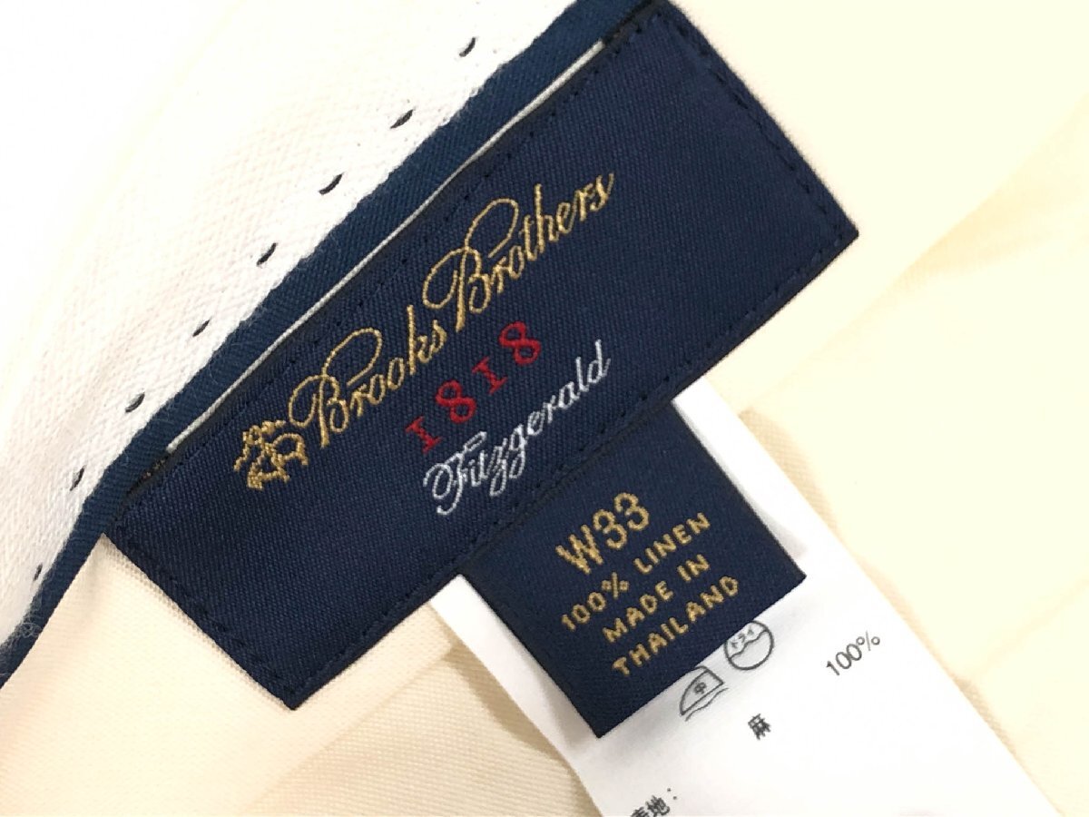  прекрасный товар [ Brooks Brothers Brooks Brothers]linen100% конические брюки слаксы ( мужской ) sizeW33 "теплый" белый текстильный узор *33MPA3908