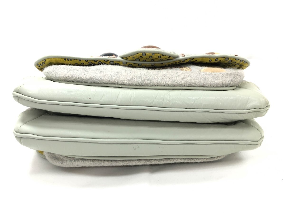 【JAMIN PUECH ジャマンピエッシュ】 刺繍 フェルト生地 パテント ショルダーバッグ (レディース) ライトグレー系◇5LG3181◇_画像3