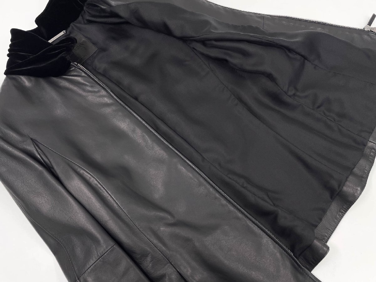 2021年製 超美品【ジョルジオアルマーニ】BAG07P BAP13 現行タグ 襟ベロア ラムレザー ライダースジャケット(レディース)38 黒◇17LB2020◇_画像8