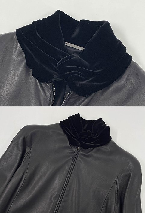 2021年製 超美品【ジョルジオアルマーニ】BAG07P BAP13 現行タグ 襟ベロア ラムレザー ライダースジャケット(レディース)38 黒◇17LB2020◇_画像7