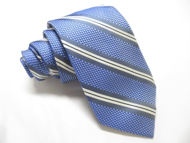 【FAIRFAX フェアファクス】素敵なレジメン柄♪ シルク ネクタイ (メンズ) ブルー×ネイビー系 ◇17MM8589◇_画像1