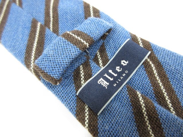 美品 【アルテア Altea】 素敵なレジメン柄♪ ウール×シルク ネクタイ (メンズ) ブルー系×ブラウン系 イタリア製 ◇10MM8475◇_画像3