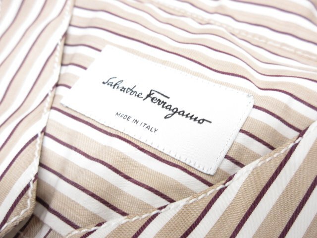  не использовался [Salvatore Ferragamo Salvatore Ferragamo ] полоса рисунок длинный рукав частота цвет рубашка ( мужской )sizeL оттенок коричневого *38MK6332*