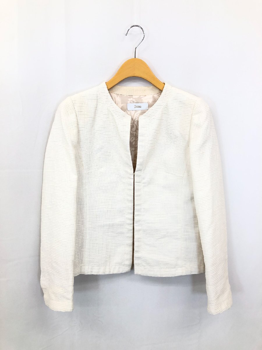 HH超美品【ヘルノ　HERNO】416244 コットン 凹凸織柄 総柄裏地 ノーカラージャケット (レディース) size44 アイボリー系 伊製 ◇17LJ1388◇_画像1