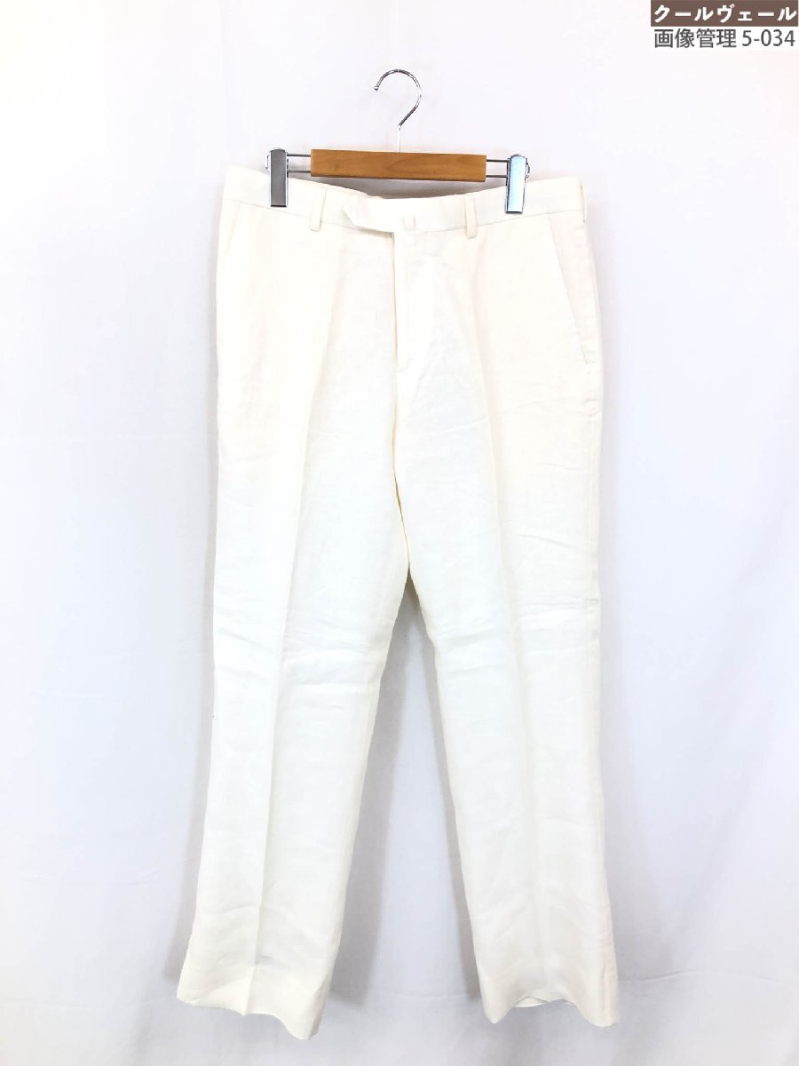  прекрасный товар [ Brooks Brothers Brooks Brothers]linen100% конические брюки слаксы ( мужской ) sizeW33 "теплый" белый текстильный узор *33MPA3908