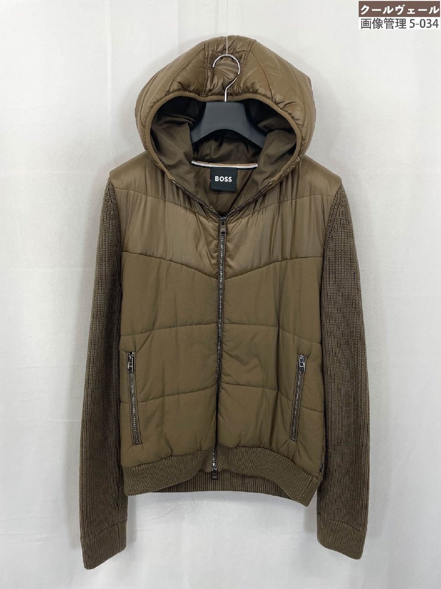 超美品【ヒューゴボス BOSS】10252872 ニット切替 中綿入りフーデッドジャケット ブルゾン (メンズ) sizeM カーキブラウン系 ◇17MB5141◇_画像1