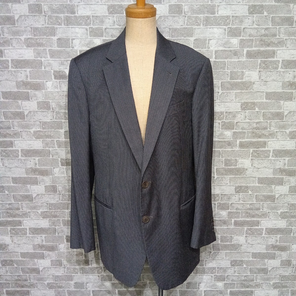 HA-510/ARMANI COLLEZIONI/アルマーニコレツォーニ/TLINE/スーツ/上下/グレー/ストライプ/ウール/サイズ52/メンズ/紳士/シャツ/保管品_画像4