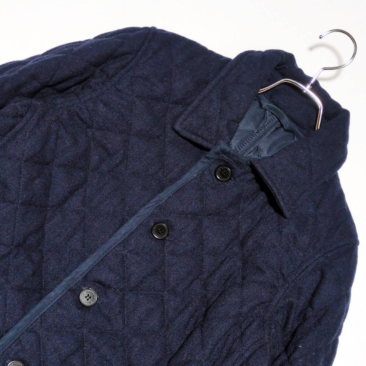 メンズL BEAMS HEART ビームスハート ダイヤ キルティングジャケット 中綿 襟 コーディロイ ネイビー 紺 ビジネス アウター _画像3