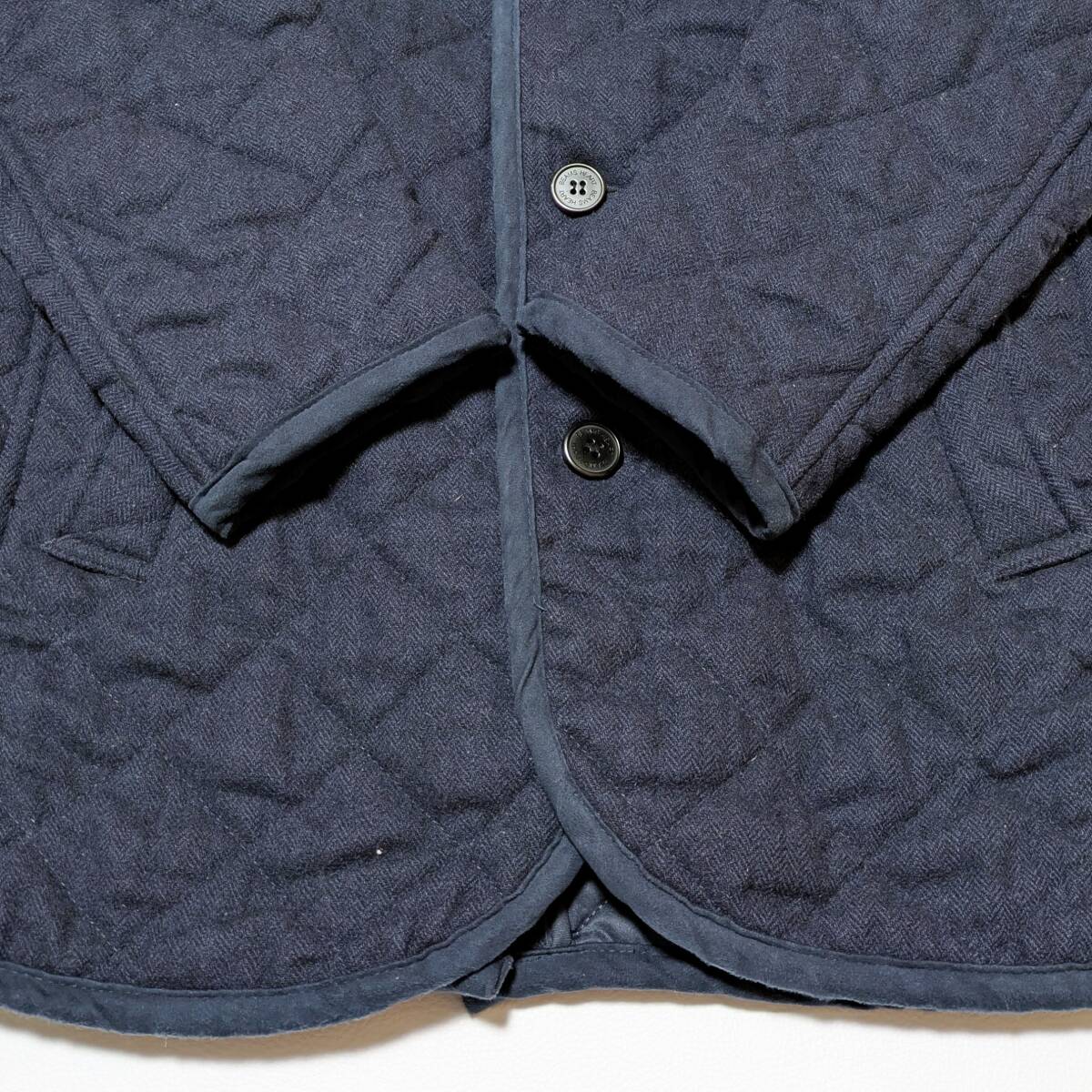 メンズL BEAMS HEART ビームスハート ダイヤ キルティングジャケット 中綿 襟 コーディロイ ネイビー 紺 ビジネス アウター _画像5