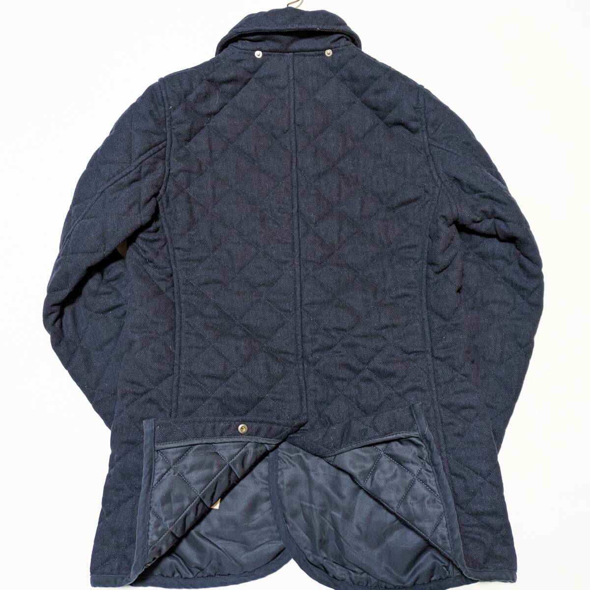 メンズL BEAMS HEART ビームスハート ダイヤ キルティングジャケット 中綿 襟 コーディロイ ネイビー 紺 ビジネス アウター _画像6