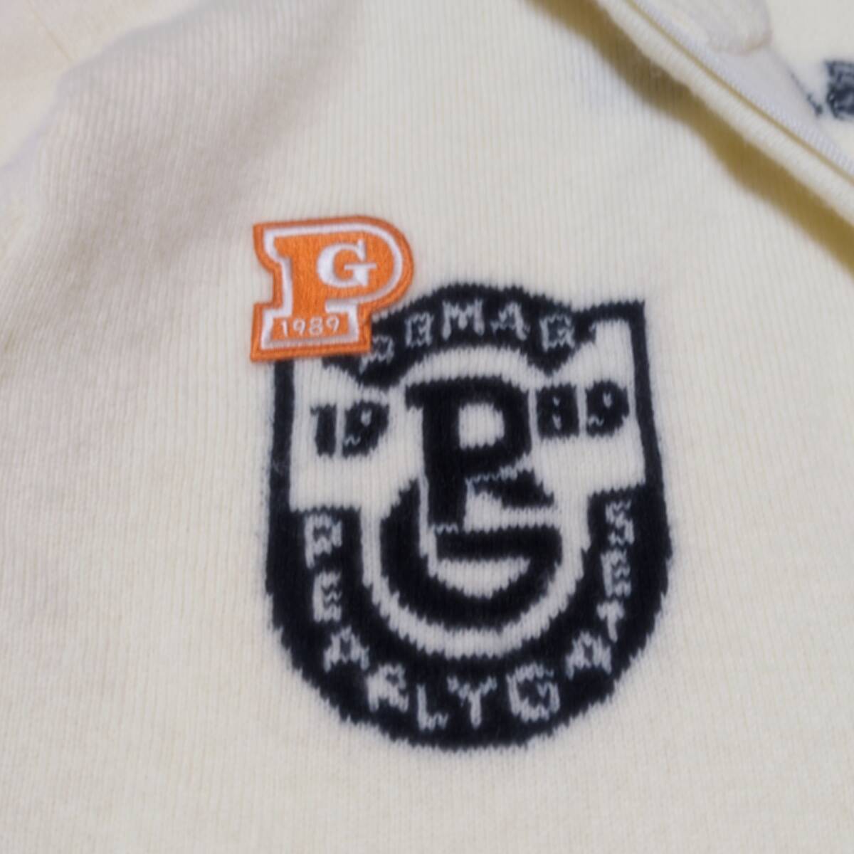 メンズL PEARLY GATES パーリーゲイツ カシミヤ混 ウール ハーフジップアップセーター ロゴ ニット オフホワイト ゴルフ ウェア_画像3