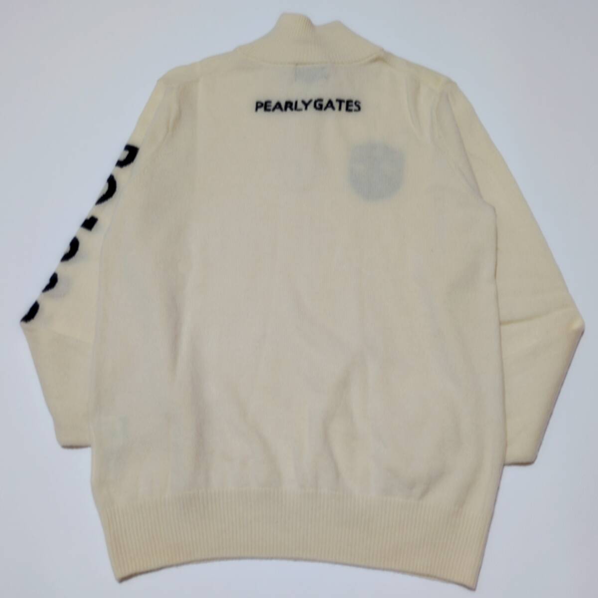 メンズL PEARLY GATES パーリーゲイツ カシミヤ混 ウール ハーフジップアップセーター ロゴ ニット オフホワイト ゴルフ ウェア_画像6
